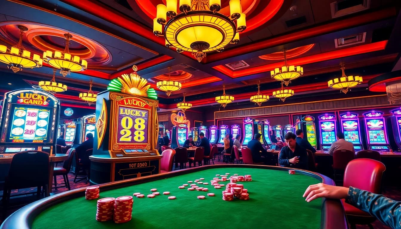 Players enjoying the exhilarating Lucky 88 slot machine experience in a vibrant casino setting.