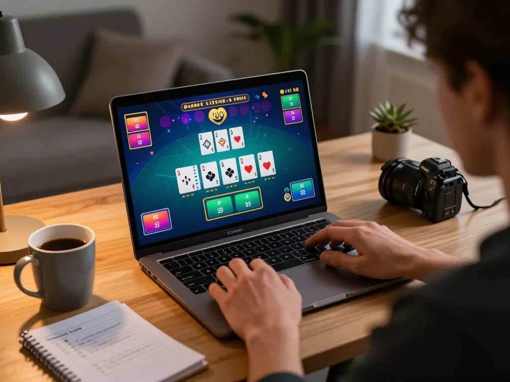Player engaged in live dealer blackjack game on laptop, showcasing strategic focus with 789 gameplay