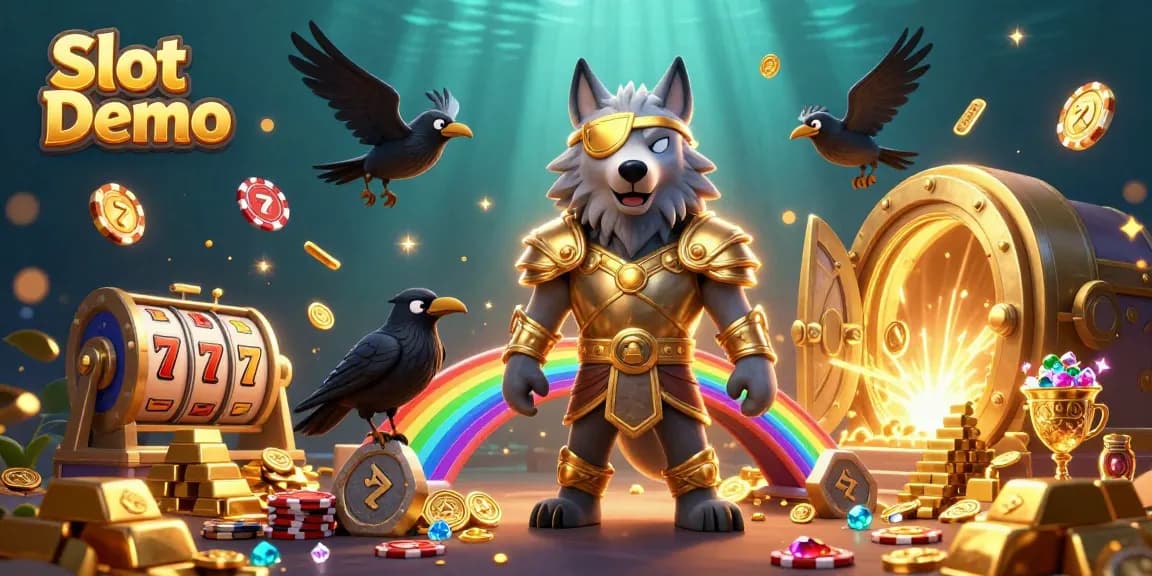 Experience the thrill of Slot Demo as Odin and his ravens guard treasures with vibrant casino elements.