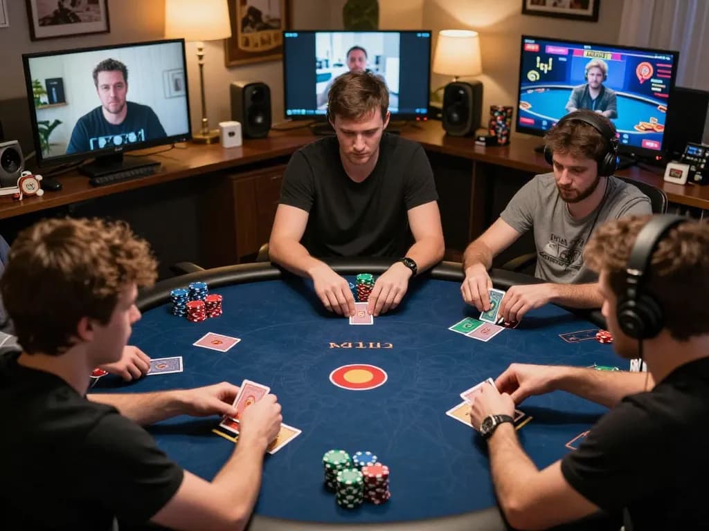 Players engaging in an online poker game strategy session, showcasing 789pp action with vibrant elements