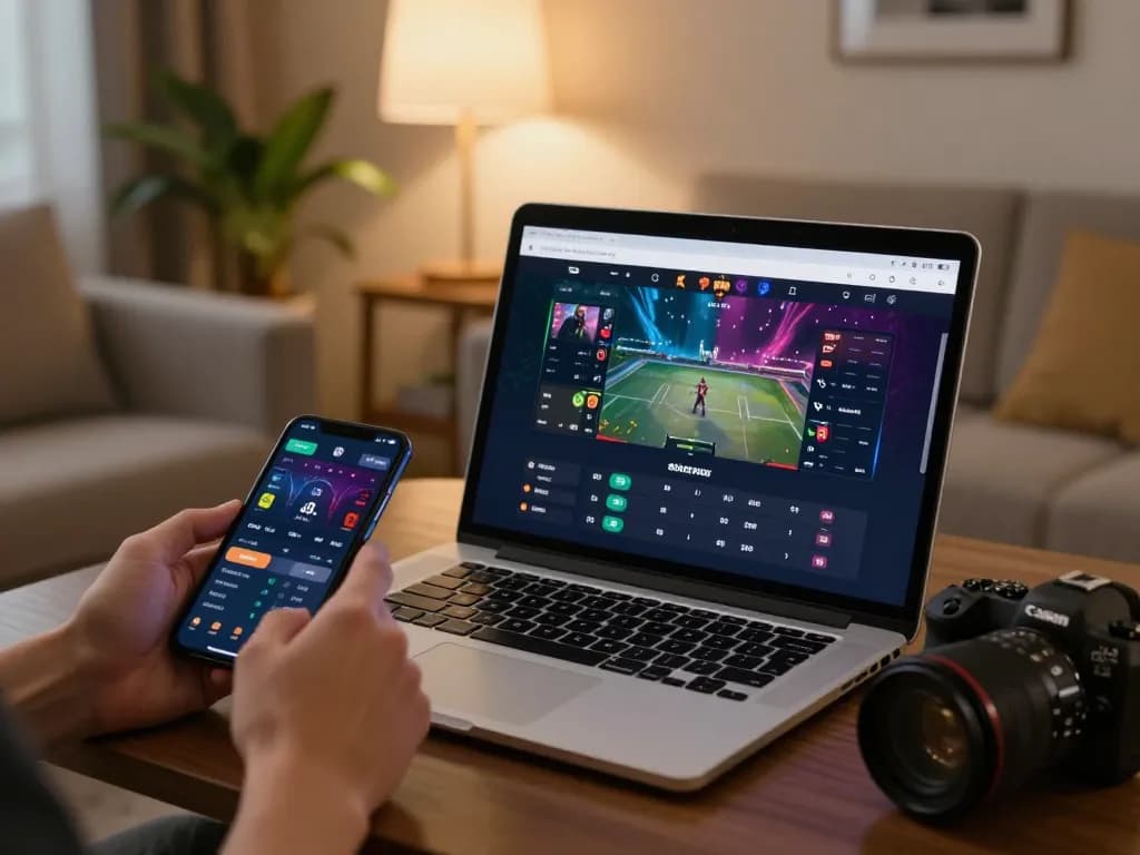 Betting on esports through mk8th online platform on a cozy living room setup.