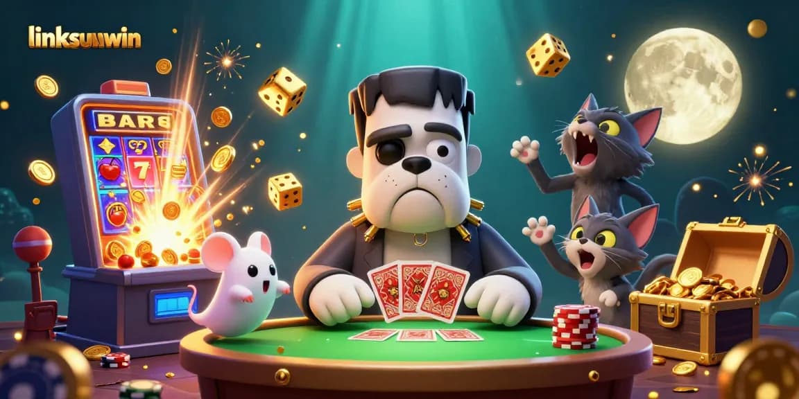 Join the exciting world of linksunwin casino with a thrilling card game scene filled with vibrant characters and casino elements.