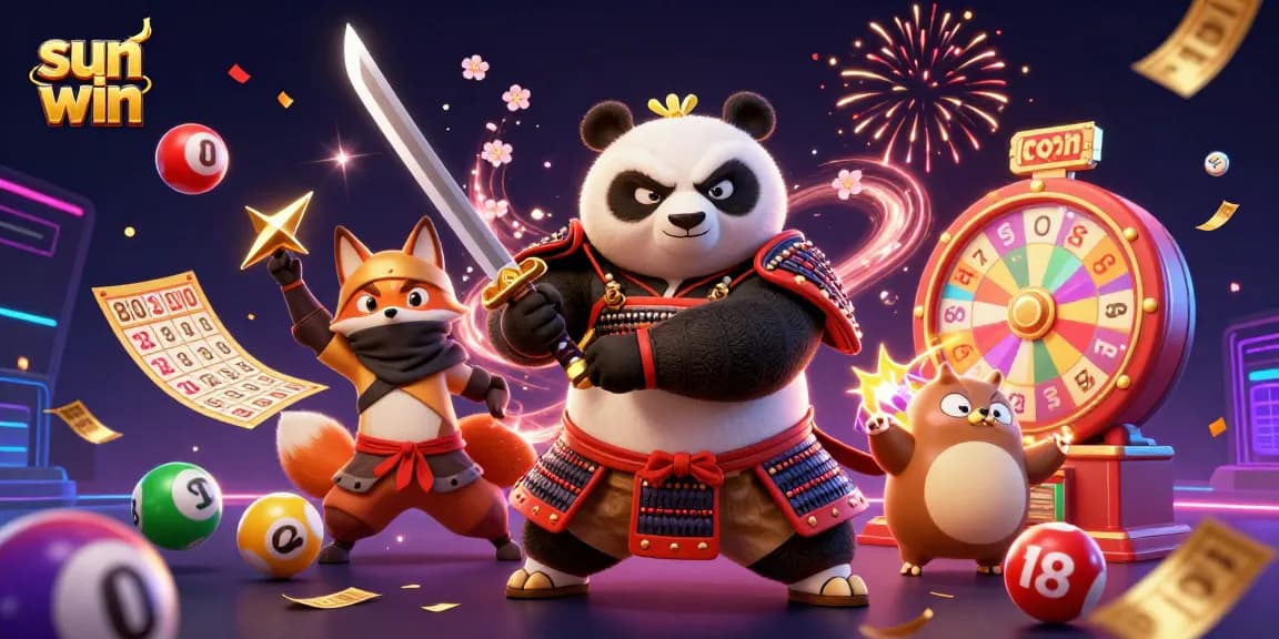 Engage in thrilling action with sun win illustrated by dynamic characters and casino game elements.