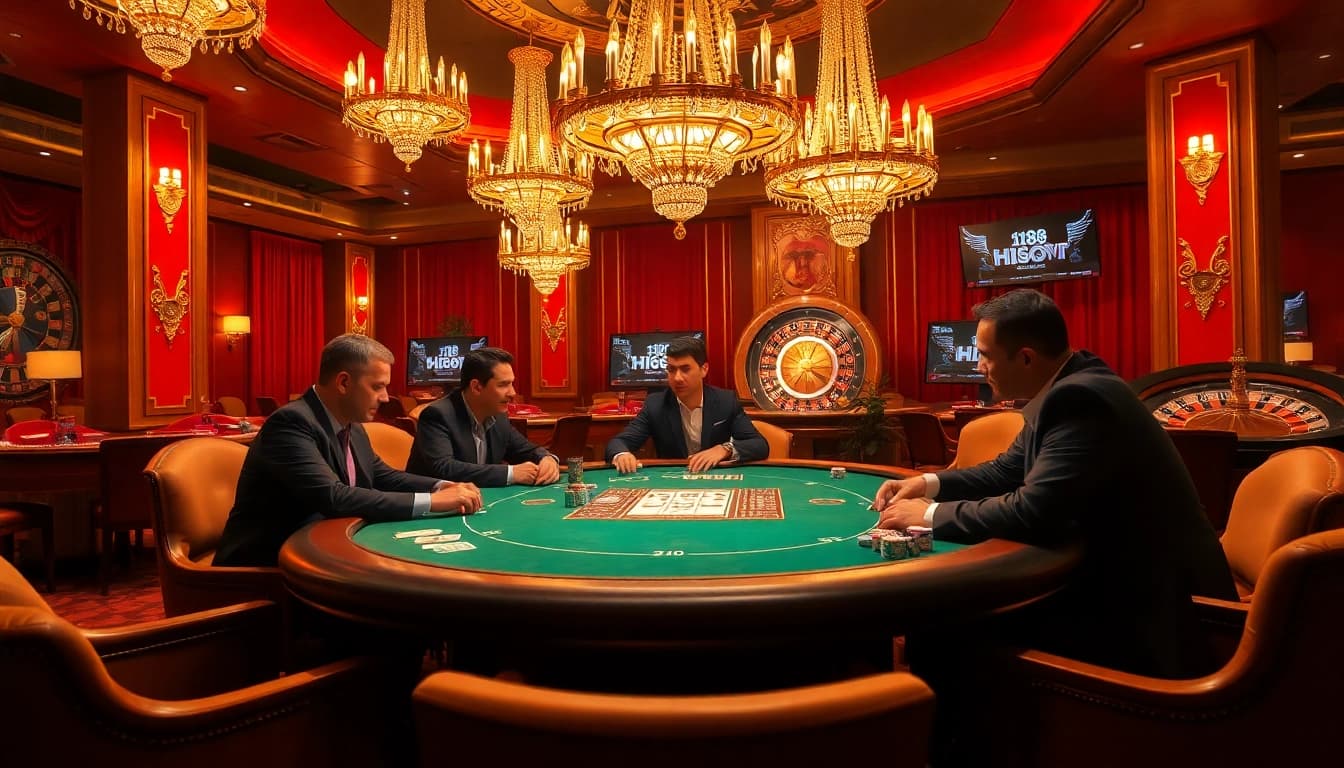 Experience thrilling gameplay with Hi88 at a luxurious poker table, capturing the excitement of betting.