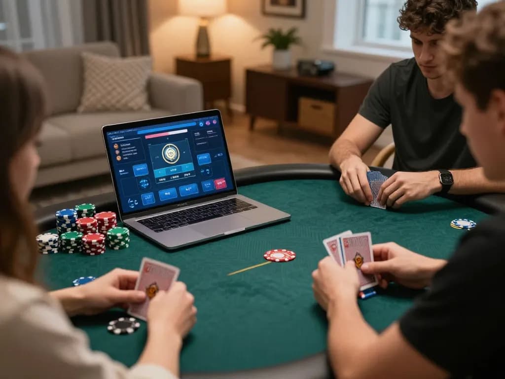 Exciting online poker action on trang chủ 5679 with players strategizing during a home game.