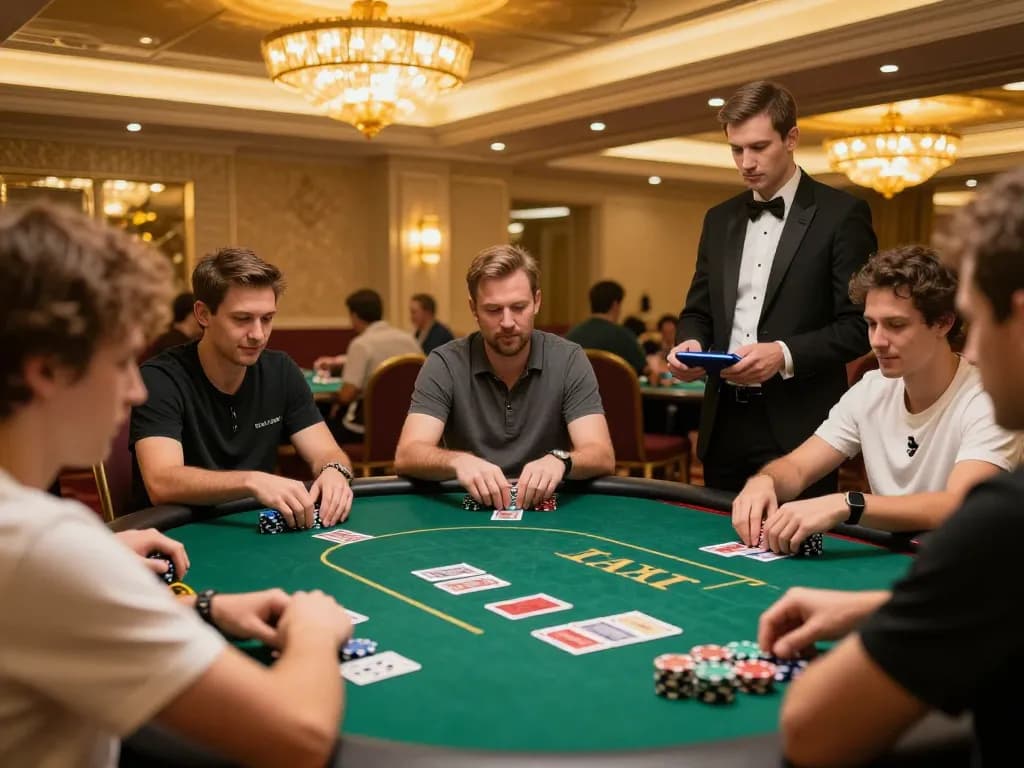 Players enjoying blackjack at VN 88 casino, demonstrating strategic gameplay in an elegant setting.