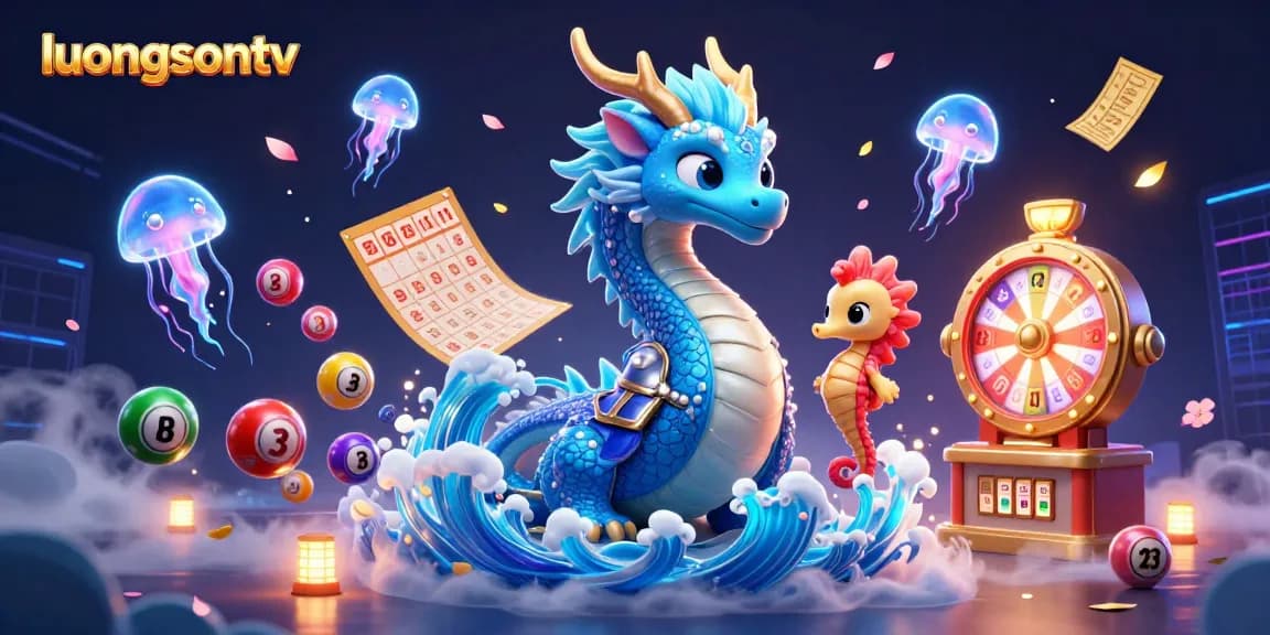Experience thrilling interactive moments with luongsontv in a captivating lottery-themed illustration filled with dynamic game elements.
