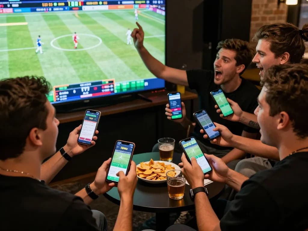 Friends celebrating a win with the 789WIN app during live sports betting