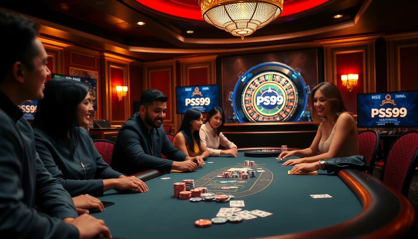 Experience the thrill of gambling at PS99 with a vibrant casino atmosphere featuring poker and roulette.