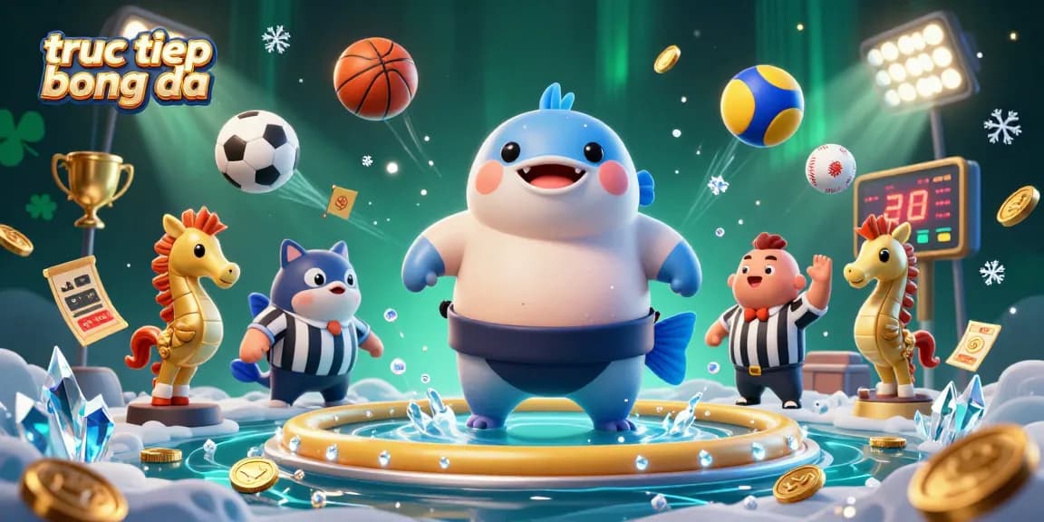 Experience tru tiep bong da with an exciting underwater arena featuring a fugu, catfish referee, and sports balls.