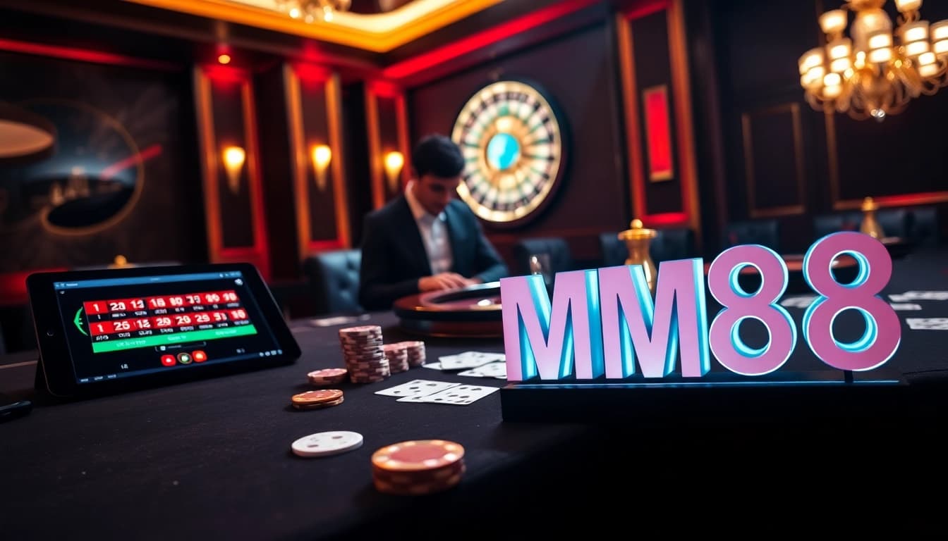 Experience the thrill of betting at MM88 with a luxurious casino atmosphere featuring poker and roulette.