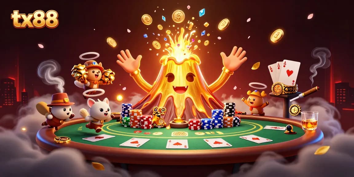 Play exciting games at tx88 with a victorious golden volcano showering treasures on lucky players.