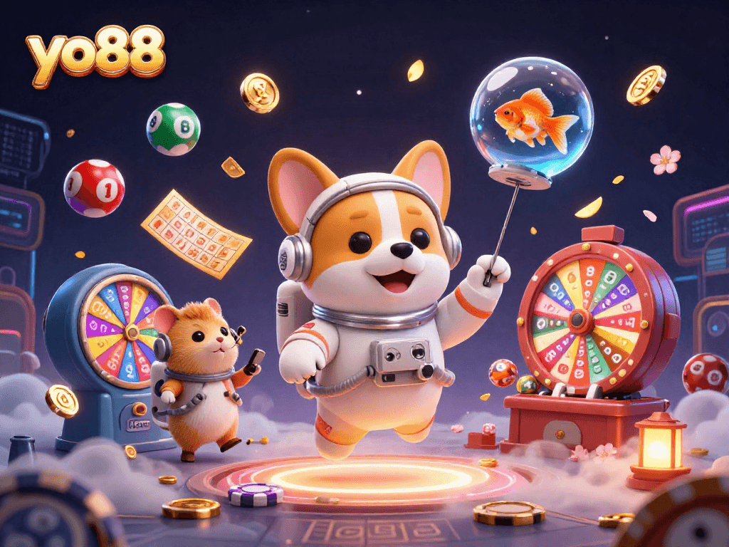 Engage with exciting games at yo88, featuring vibrant lottery balls and a casino atmosphere.