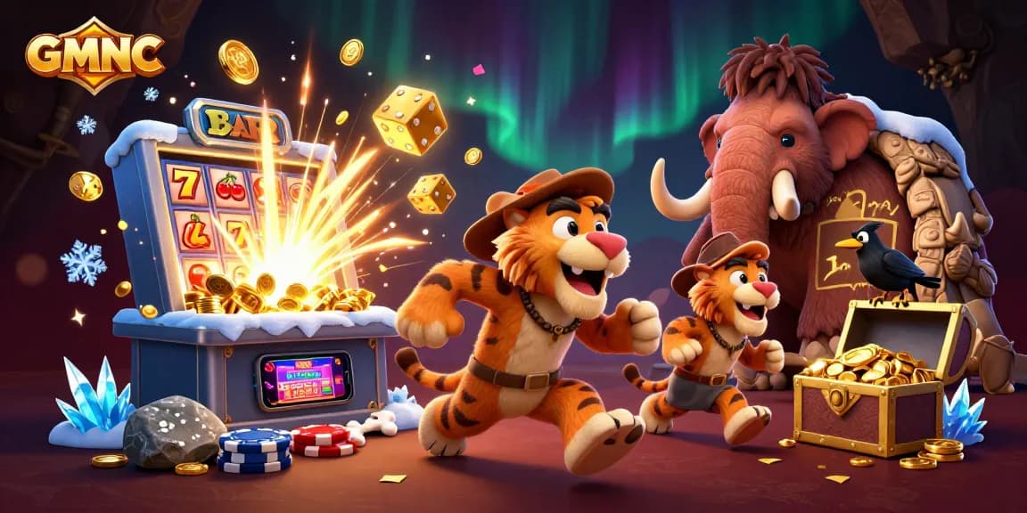 GMNC brings excitement alive with a prehistoric casino scene featuring unique characters and vibrant gaming elements.