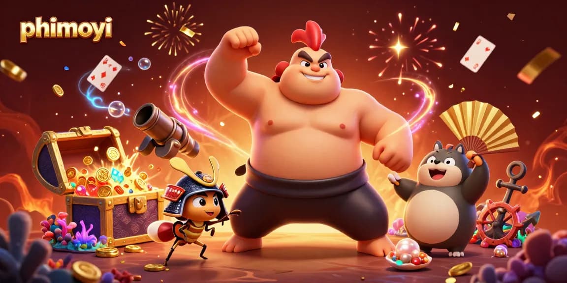 Engage with the dynamic action of phim moi featuring a powerful sumo rooster, samurai cricket, and tanuki announcer amidst casino treasures.