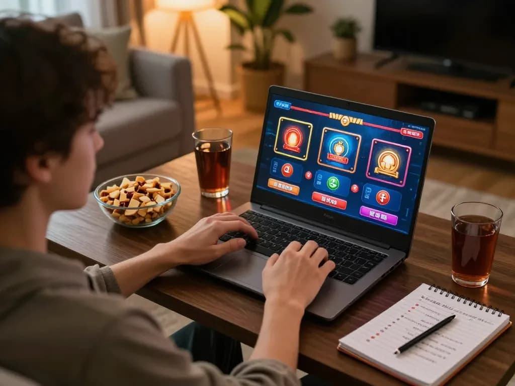Engaged user playing F168 casino games online from the comfort of home, enjoying a responsible gaming experience.