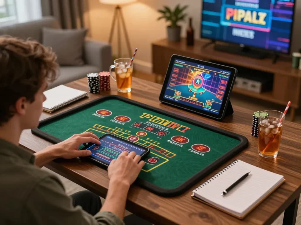 Player engaging with live dealer game on tablet in cozy home setting, illustrating mb66-t gaming experience.