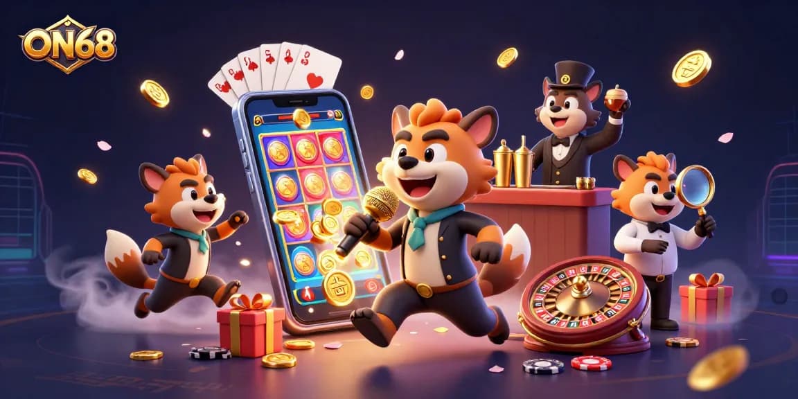 Engage with ON68 casino's fun environment featuring hyenas entertaining as characters.