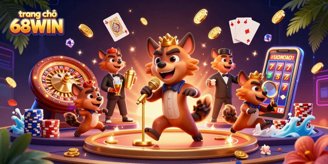 Experience exciting action at trang chủ 68WIN with dynamic casino characters and vibrant gaming elements.