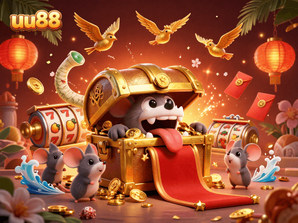 Experience thrilling slots adventures at uu88 with enticing visuals of treasure and rich casino elements.
