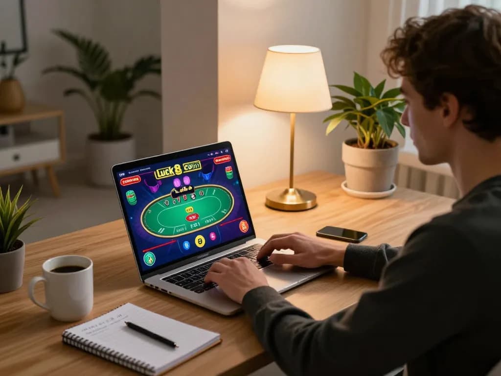 Engaging online gaming on luck8 com with a cozy home office setup.