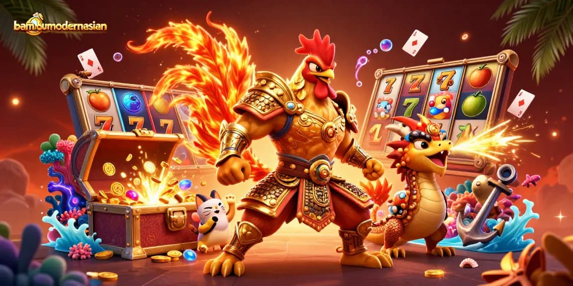 Bambumodernasian showcases a thrilling slot game scene with vibrant characters and dynamic gameplay elements.
