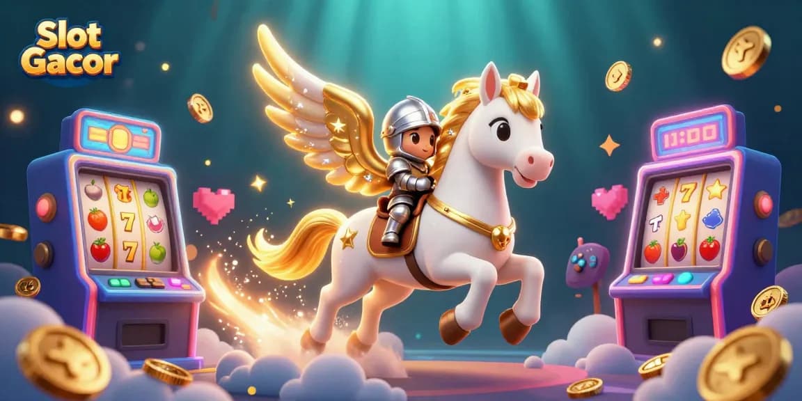 Experience the excitement of Slot Gacor with animated 3D characters, slot machines, and vibrant gaming elements.