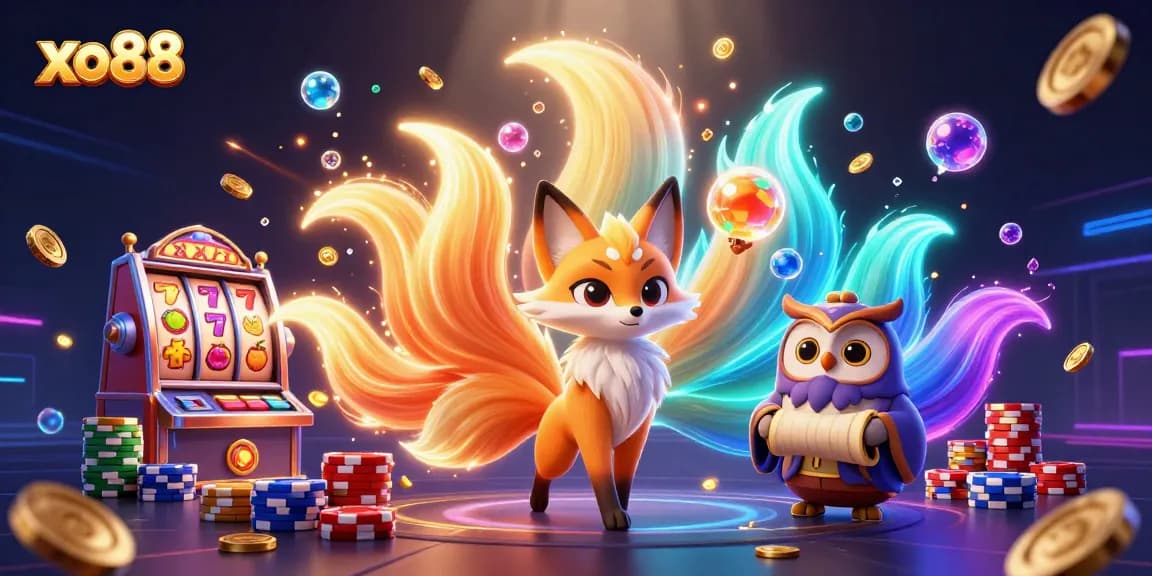 Experience exciting slots and bonuses at xo88, featuring animated fox spirits and vibrant casino gaming.