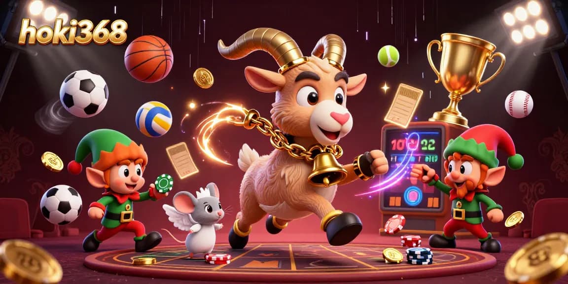 Experience thrilling gameplay at hoki368 with festive Krampus and elf gremlins in a vibrant casino scene.