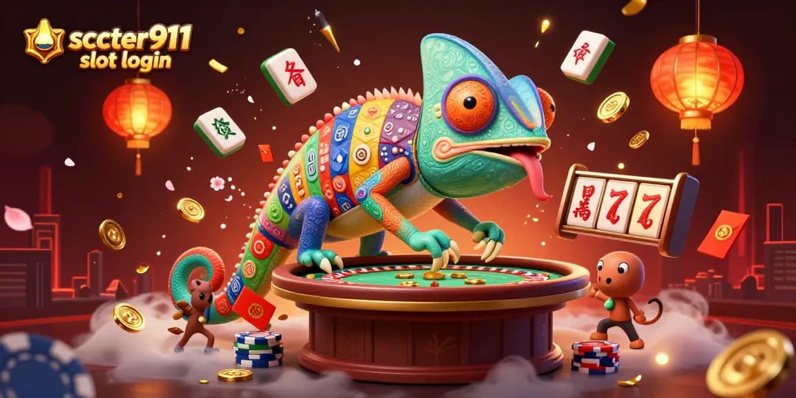 Immerse in scatter911 slot login with vibrant 3D chameleon and dazzling gaming elements.