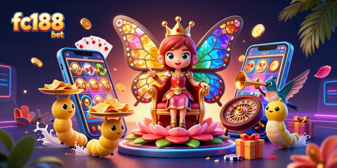 Engage with the vibrant world of fc188 bet, featuring dynamic 3D characters and casino elements.