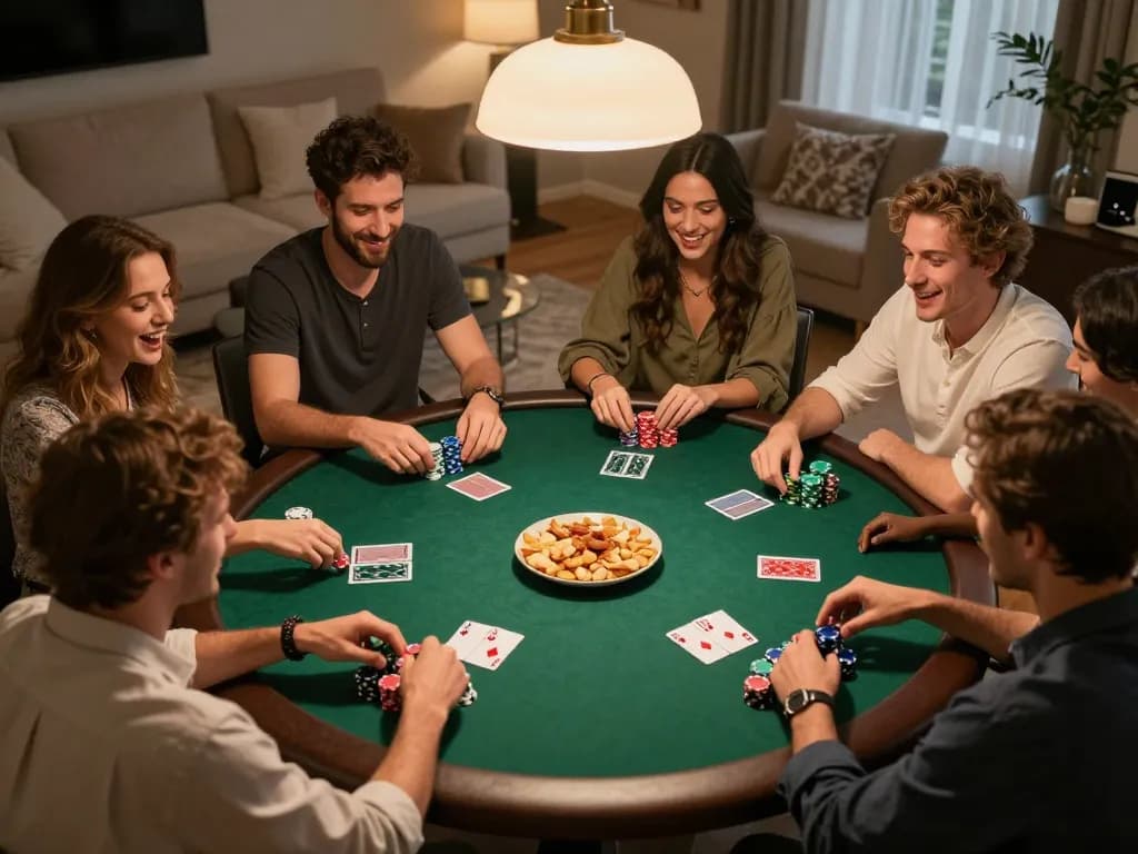 s666 players enjoying an engaging home poker night with chips and cards in action