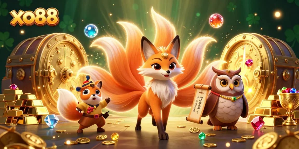 Spin to win at xo88 with a colorful 3D casino illustration featuring luck and treasures.