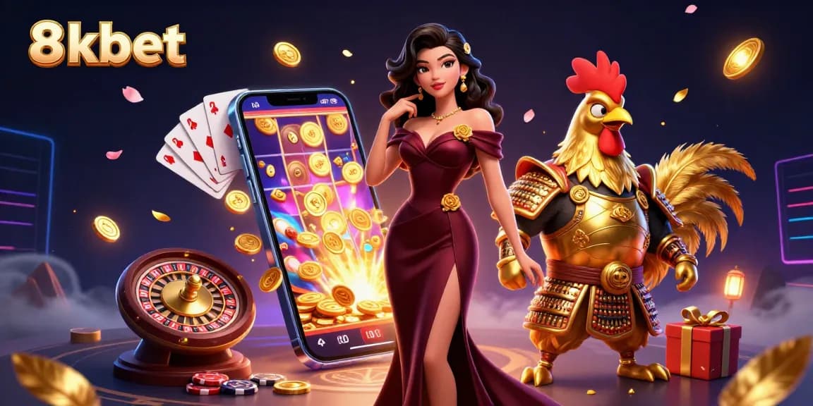 Bet on the exciting 8xbet platform, featuring glamorous characters and colorful casino elements.