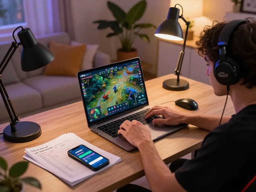 Player engaging in live casino gameplay on 98win from the comfort of home, showcasing strategic focus and relaxed atmosphere.