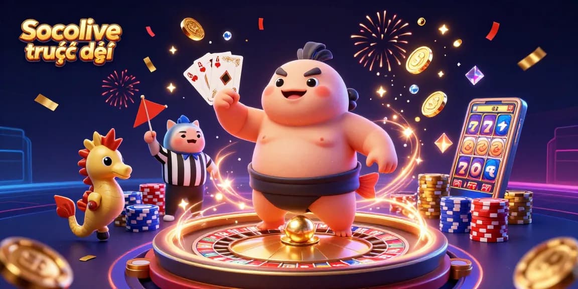 Experience Socolive trực tiếp with a dynamic underwater casino scene featuring a blowfish and vibrant game elements.