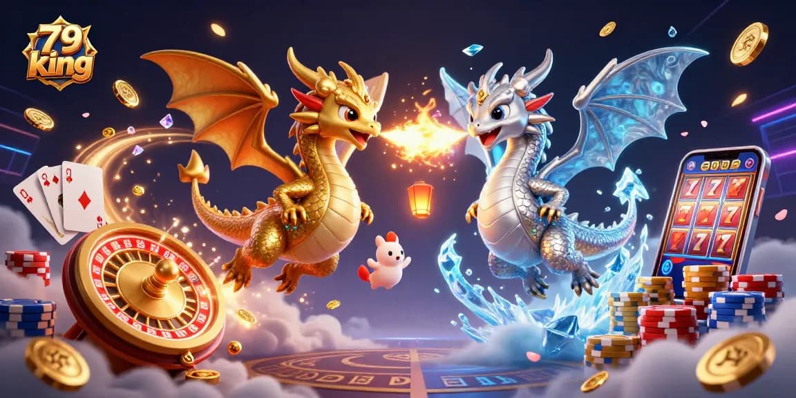 Engage with the thrilling 79 king gaming experience featuring dynamic dragons and casino elements.
