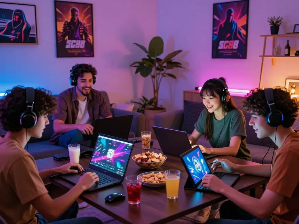 Engaging gaming atmosphere with friends enjoying SC88 COM online platform.