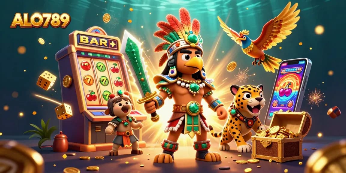 Experience ALO789's exciting jackpot explosion with vibrant casino game elements in a rich 3D scene.