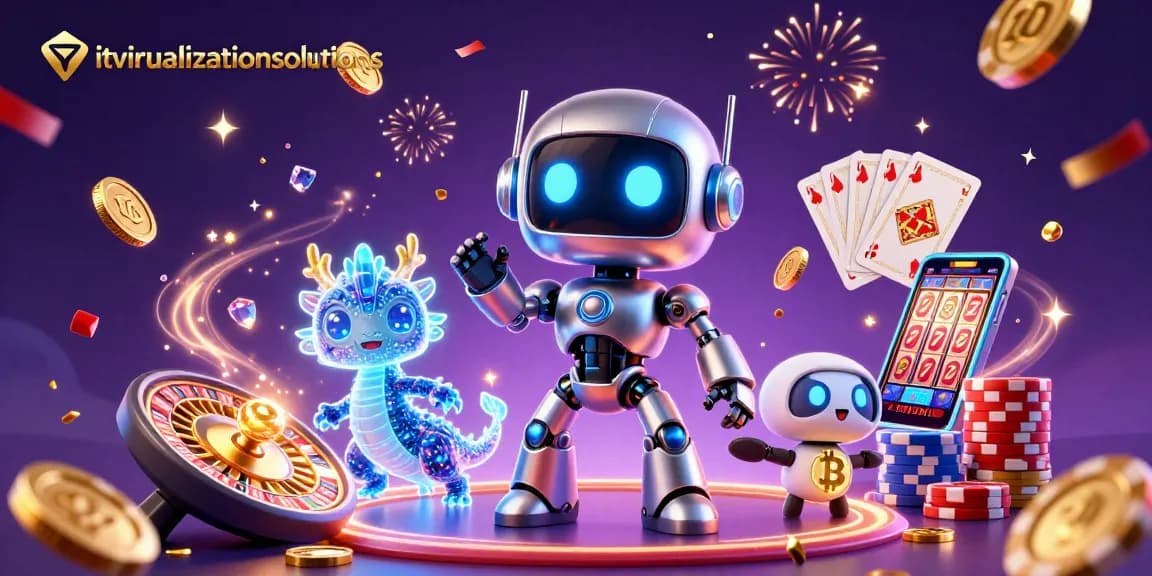 Win big with itvirtualizationsolutions showcasing a vibrant casino scene filled with coins and game elements.