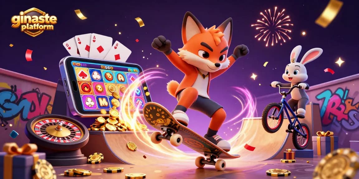 Experience the thrill of the ginaste platform with cartoon characters in a dynamic casino scene.