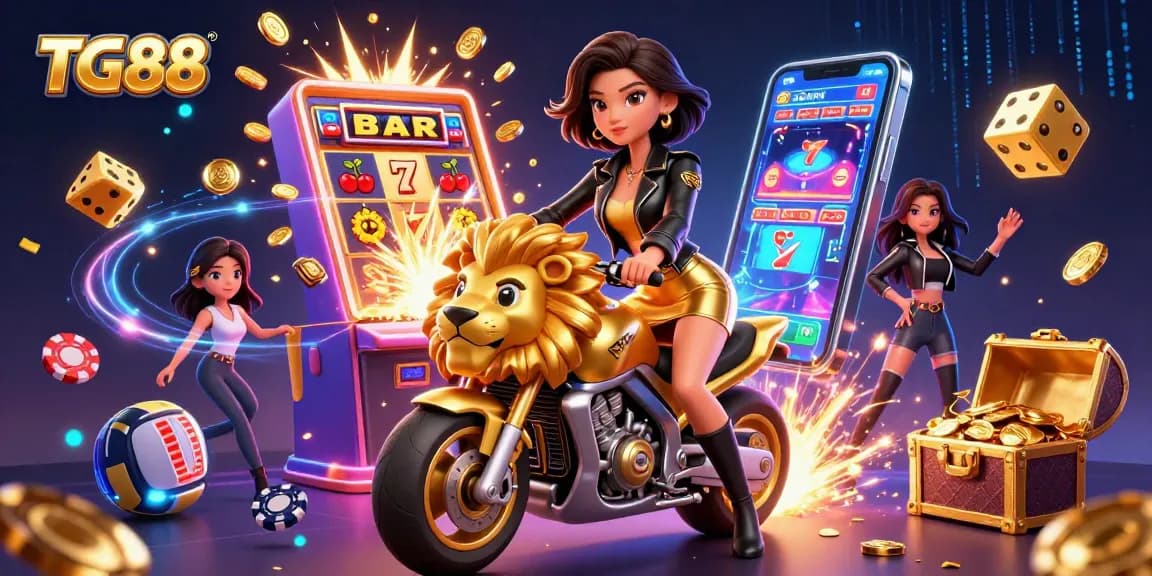 Experience winning excitement with TG88's colorful casino scene bursting with action and dazzling elements.