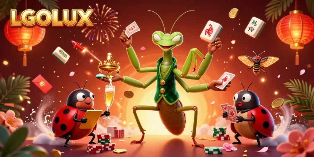 Experience diverse gaming energies at LGOLUX, with intricate characters and vibrant casino elements.