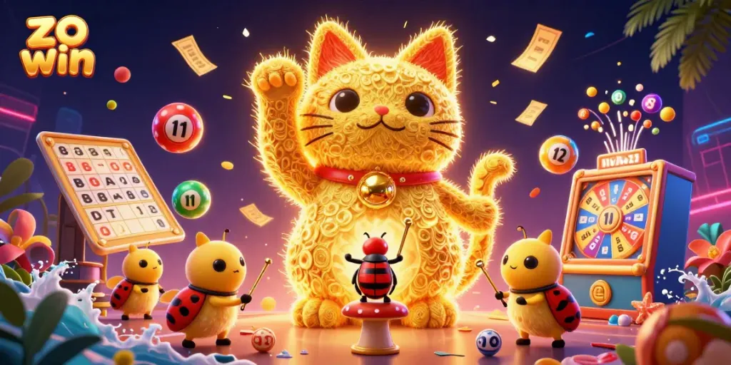 Experience thrilling chances to win with a captivating 3D artistic scene of 'zo win' featuring dynamic casino elements.