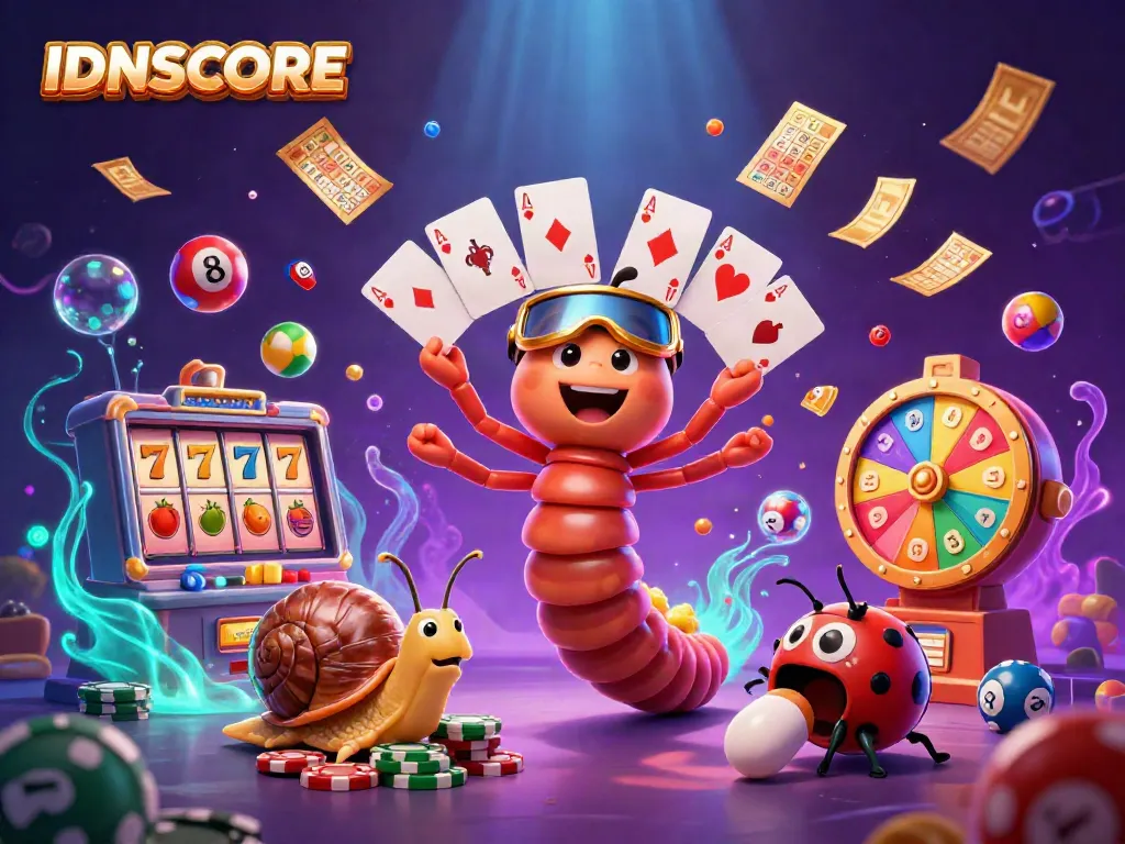 Join the excitement at IDNSCORE with a vibrant casino scene featuring colorful elements and animations.