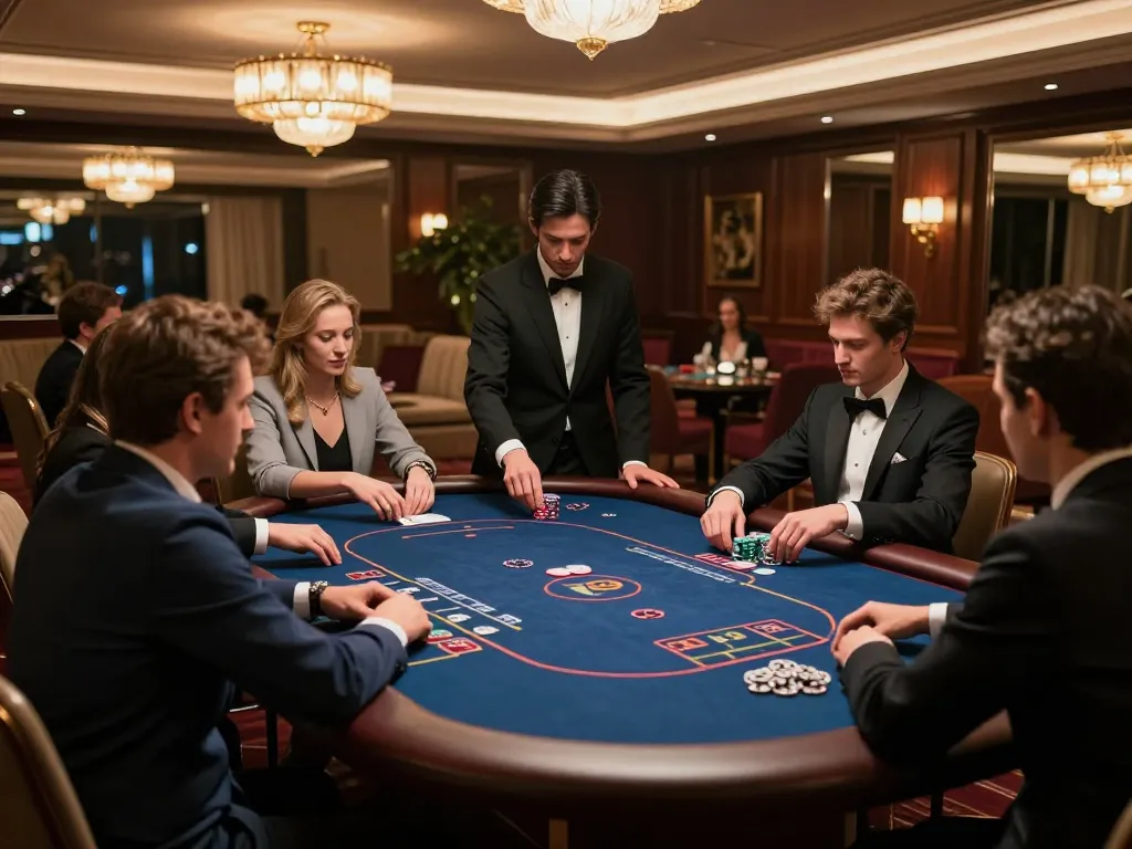 Players engage in a poker game at Surebetsg's exclusive VIP gaming area.