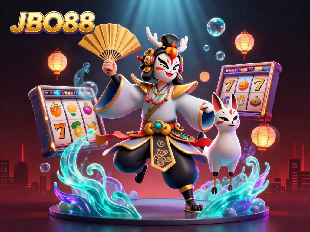 Experience winning strategies with JBO88 in ultra-detailed 3D casino art featuring vibrant slot elements.