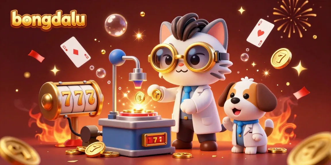Engage with the excitement of gambling on bongdalu through a vibrant scene of a cartoon scientist cat and dog creating winning strategies.