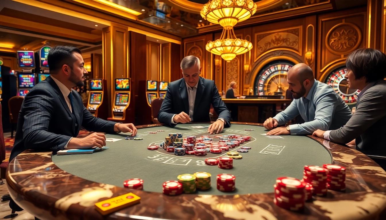 High-stakes poker action at 壹發娛樂 casino with colorful chips and eager players.