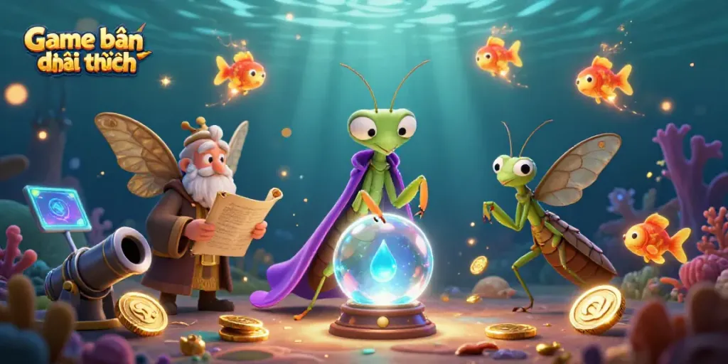 Engage with Game bắn cá đổi thưởng in a vibrant underwater scene featuring characters and sea creature elements.